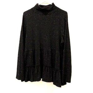 LC Lauren Conrad Black Sparkling Tunic with Mock Turtleneck and Ruffled Hem